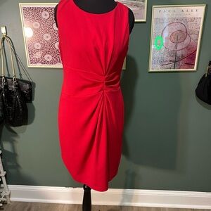 Tahari Red Asymmetrical Ruched Sheath Dress 6P